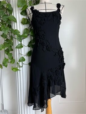 Sue Wong Black Silk Floral Dress -  Size 10